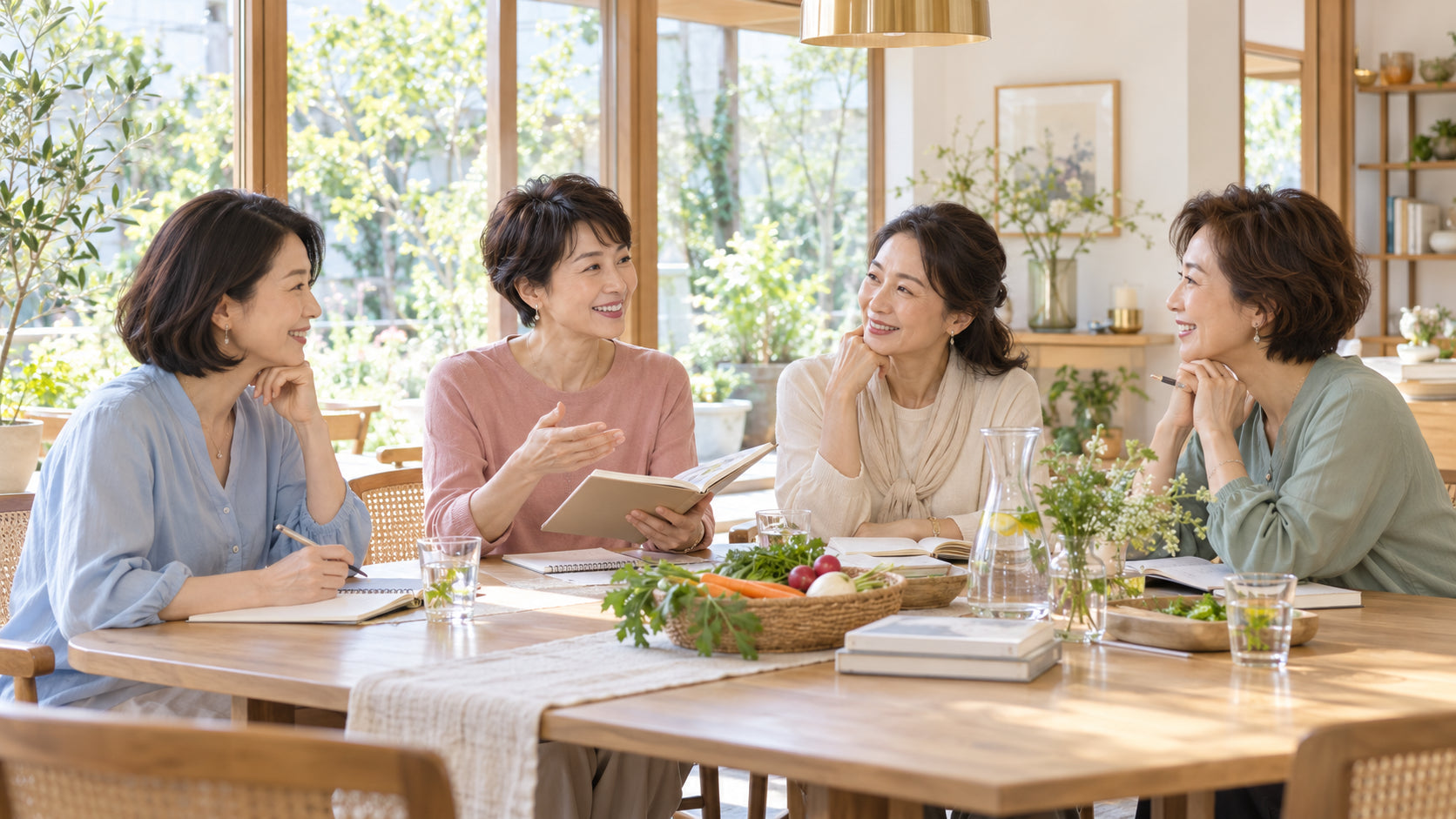 女性たちがノートを囲んで学び合うイメージ