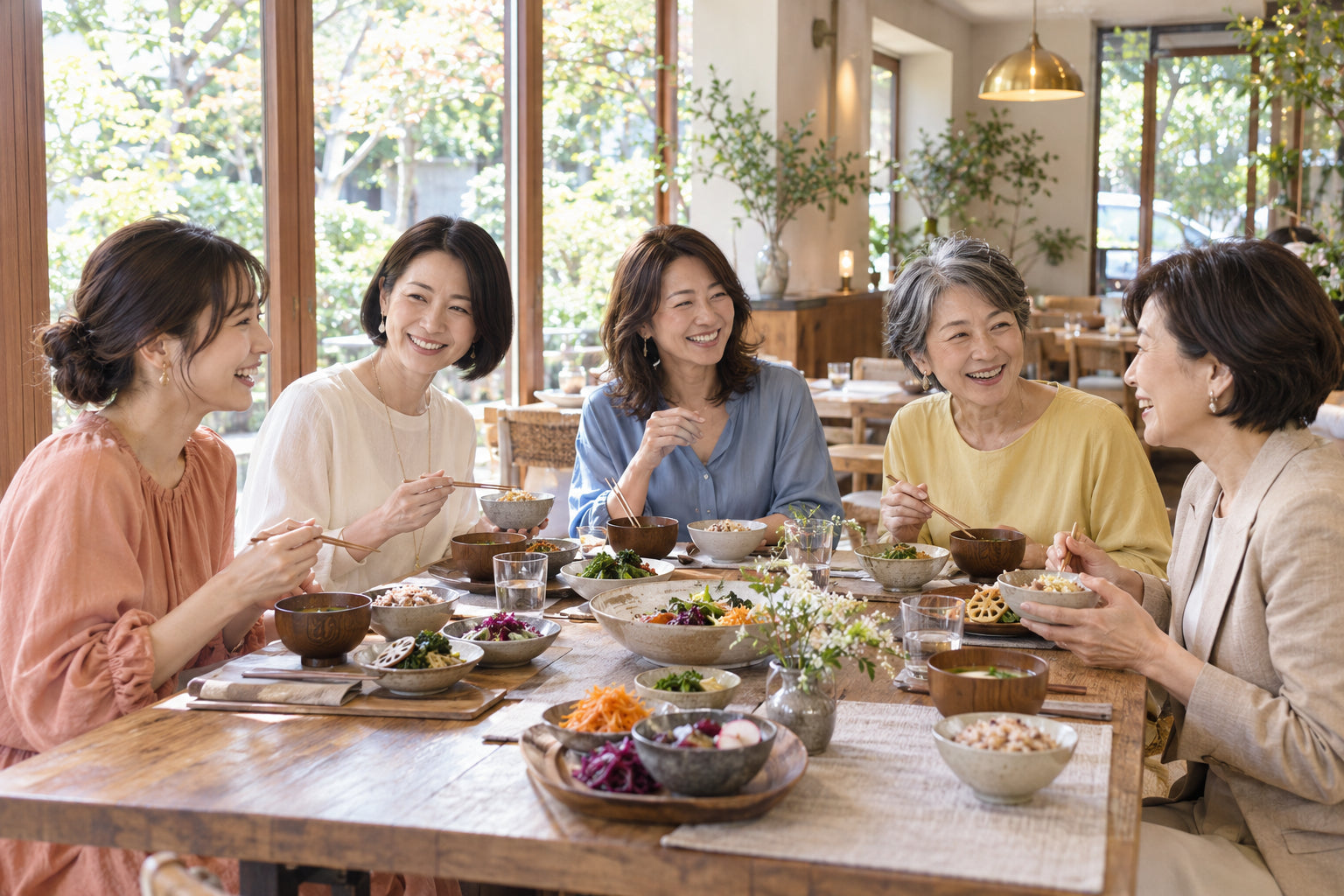 女性たちが昼食と会話を楽しむイメージ
